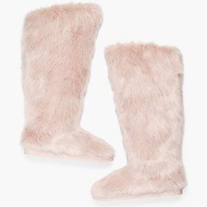 SHOEDAZZLE FAUX FUR KNEE HI BOOT 1" HEEL 16" SHAFT DBL PADDED SOLE PULL-ON